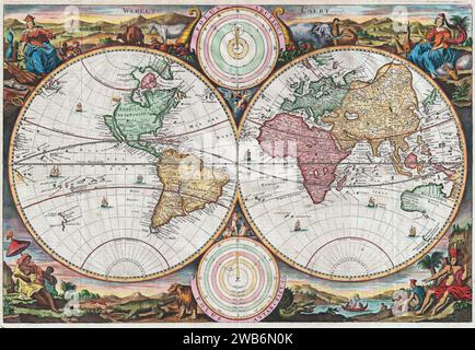 1730 Stoopendaal Weltkarte in zwei Hemisphären - Geographicus - WereltCaert-Stoopendaal-1730 Stockfoto