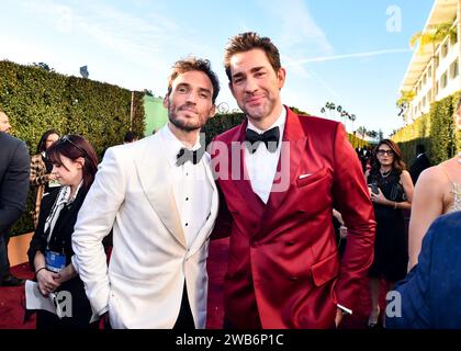 Beverly Hills, Usa. Januar 2024. Sam Claflin und John Krasinski bei den 81. Golden Globe Awards im Beverly Hilton Hotel am 7. Januar 2024 in Beverly Hills, Kalifornien. Quelle: PMC/Alamy Live News Stockfoto