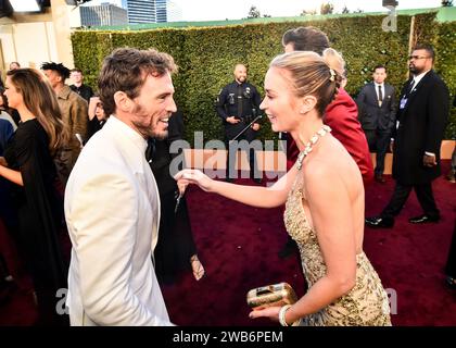 Beverly Hills, Usa. Januar 2024. Sam Claflin und Emily Blunt bei den 81. Golden Globe Awards im Beverly Hilton Hotel am 7. Januar 2024 in Beverly Hills, Kalifornien. Quelle: PMC/Alamy Live News Stockfoto