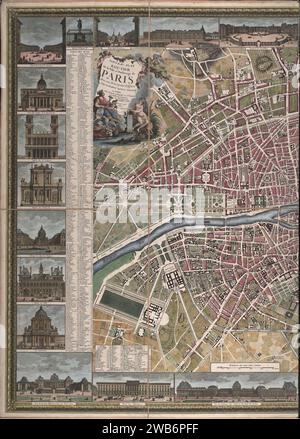 1783 Nouveau Plan Routier de la Ville et Faubourgs de Paris avec ses Principaux Buildings Par M. Nouveau Plan Routier de la Ville et Faubourgs de Paris avec ses Principaux Buildings Par M. Pichon - Linkes Blatt. Stockfoto