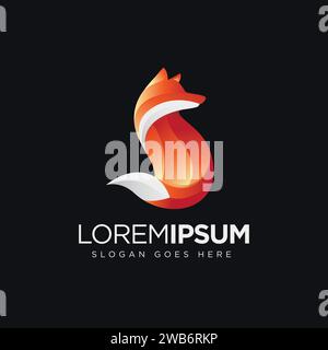 Modernes geometrisches Red Fox Logo-Symbol-Vektor auf schwarzem Hintergrund Stock Vektor