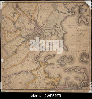 1830 Eine Karte von Boston, County of Suffolk und den angrenzenden Städten, von Abel Bowen, Stockfoto