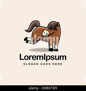 Lustige verspielte Pony Pferd Cartoon Maskottchen Logo Vektor Illustration Vorlage auf hellem Hintergrund Stock Vektor
