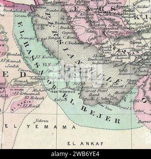 1870 Johnson Map of Turkey, Persien, Arabien, Balochistan (Cropped-El Hassa oder El Hejer). Stockfoto