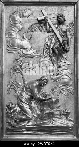 Die Qualen im Garten – eine Reliefskulptur. Kirche Saint Giles (Kirche St. Ägyd) in Gumpendorf, Wien. Stockfoto