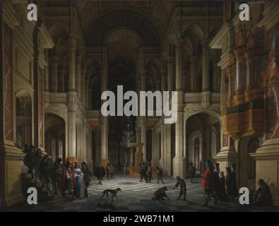 Anthonie de Lorme en Anthonie Palamedesz. - Das Innere einer Kirche im Renaissance-Stil bei Nacht mit einem eleganten Paar, das einen Eingang macht. Stockfoto