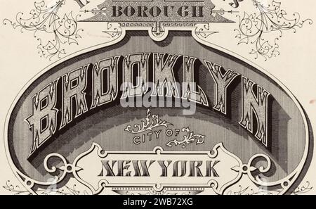 „BOROUGH OF BROOKLYN CITY OF NEW YORK“ 1908 ART DETAIL, Sanborn Fire Insurance Map aus Brooklyn, Kings County, New York. Stockfoto