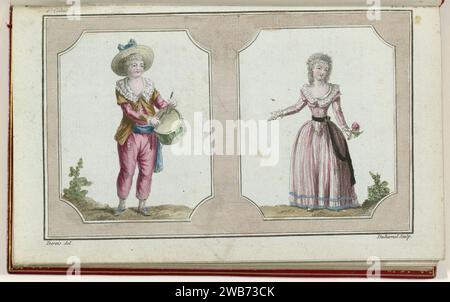 Cabinet des Modes ou les Modes Nouvelles, 1 Février 1786, 6e cahier, pl. I, BI-1959-529-4. Stockfoto