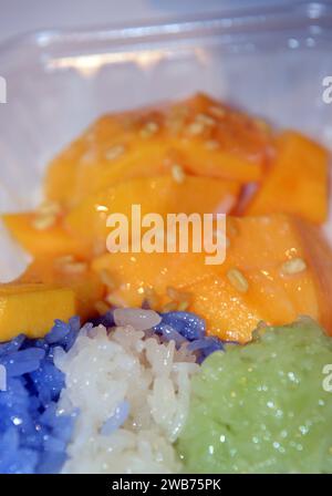 Mango Sticky Rice ist ein beliebtes Dessert in Thailand. Stockfoto