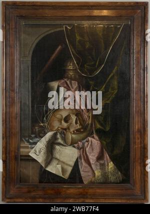 Franciscus Gijsbrechts - Tromple l'oeil vanitas Stillleben mit Schädel, Jagdhorn und anderen Gegenständen in einer Nische. Stockfoto