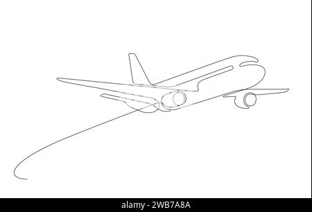 Fliegendes Flugzeug minimalistisch durchgehende eine Linie Zeichnung dünne Linie Illustration Stock Vektor