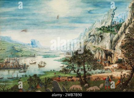 Jan van Stinemolen - felsige Landschaft mit dem Fall von Ikarus. Stockfoto