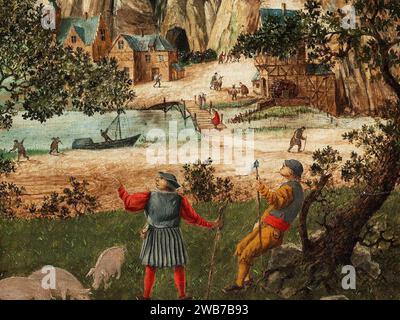 Jan van Stinemolen - felsige Landschaft mit dem Fall von Ikarus (Detail). Stockfoto