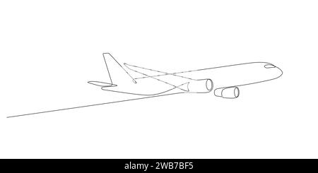 Fliegendes Flugzeug Minimalismus eine Linie kontinuierliche Zeichnung dünne Linie Illustration Stock Vektor