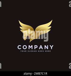Kraftvolle Eleganz, goldenes pegasus-Logo Stock Vektor