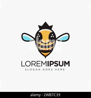Einfache und lustige Königin-Biene-Logo-Vektorvorlage auf weißem Hintergrund Stock Vektor