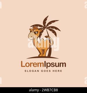 Lustige Maskottchen-Zeichentrickfilm Kamel-Logo-Icon-Vektor-Illustration auf hellem Hintergrund Stock Vektor