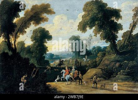 Pieter van der Hulst (II) - Landschaft mit Jägern auf einem Pfad. Stockfoto