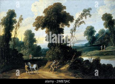 Pieter van der Hulst (II) - Landschaft mit Reisenden und einem Hirten mit seiner Herde. Stockfoto