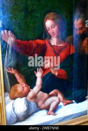 Die Heilige Familie, genannt 'Madonna del Popolo' oder 'Madonna di Loreto' oder 'Madonna del Velo' (ca. 1512) von Raffaello Sanzios Anhänger Stockfoto