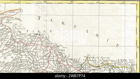 „TIBET“ „PETIT TIBET“ (LITTLE TIBET) „TARTARIE“ (TARTARY) aus- 1770 Bonne Karte von Nordindien, Burma und Pakistan - Geographicus - IndiaNorth-Bonne-1770 (zugeschnitten). Stockfoto