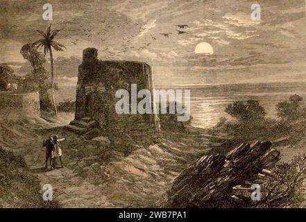 „Tower of Silence--Malabar Hill, Bombay“, wo die Toten der Parsi traditionell platziert werden; aus den Illustrated London News, 1875. Stockfoto