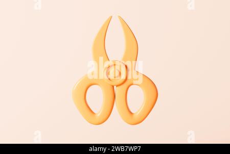 Zeichentrickschere auf gelbem Hintergrund, 3D-Rendering. 3D-Abbildung. Stockfoto