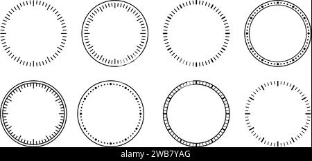 Leeres mechanisches Zifferblatt unterteilt in Sekunden und Minuten. Rundmeterskala. Zifferblatt anzeigen. Timer-Vorlage. Einfaches Zifferblatt. Vektorabbildung ein Stock Vektor