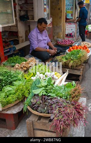 Mumbai, Maharashtra, Indien, Ein Gemüsehändler auf der Straße, nur Editorial. Stockfoto