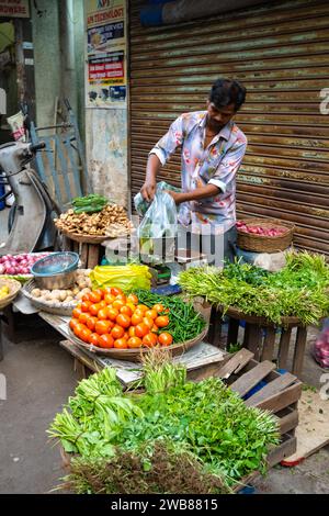 Mumbai, Maharashtra, Indien, Ein Gemüsehändler auf der Straße, nur Editorial. Stockfoto