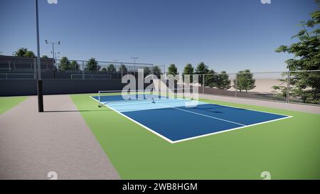 3D-Rendering für das Innere der Pickleball-Court-Illustration Stockfoto