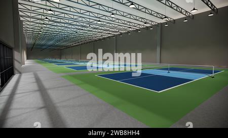 3D-Rendering für das Innere der Pickleball-Court-Illustration Stockfoto