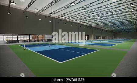 3D-Rendering für das Innere der Pickleball-Court-Illustration Stockfoto