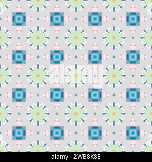 Ein geometrischer Hintergrund mit einem farbenfrohen Muster aus blauen, grünen und rosa Formen Stockfoto
