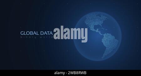Binärer Planet Erde. Globale Big-Data-Analysen. Weltweite Datenverbindung. Stock Vektor