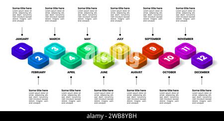 Infografik-Vorlage. Abstrakter Kalender mit einem Zeitplan für 12 Monate. Kann für Workflow-Layout, Diagramm und Webdesign verwendet werden. Vektorabbildung Stock Vektor