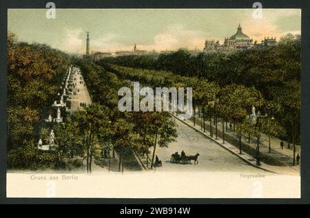 Europa, Deutschland, Berlin, Siegesallee, mit Blick auf die Siegessäule und Reichstag, Postkarte, verschickt am 22. 04. 1905, Verlagsangabe : V auf einem Kreis . Rechte werden nicht vertreten . / Europa, Deutschland, Berlin, Siegesallee mit Blick auf den Berliner Siegesvolumn und den Reichstag, Postkarte, gesendet 22. 04. 1905 , Veröffentlichung von Informationen : V in einem Kreis . Es gibt keine Rechte . Stockfoto