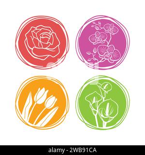 Blumenlogo Handgezeichnete Zeichnung Outline Blumengeschäft Design Stock Vektor