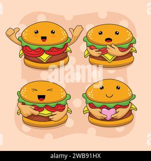 4 Burger Mascot Emoticon Vektor Set Design Stock Vektor