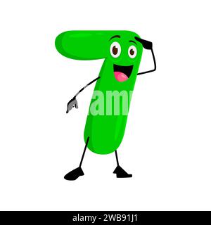 Comic-lustige Mathe Nummer sieben Zeichen. Verspielte und charmante 7-Figur mit großen runden Augen, fröhlichem Lächeln und unverwechselbarem, siebenförmigem Körper. Niedliche mathematisch-numerische Kinderfigur Stock Vektor