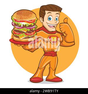 Superhero Burger Mascot-Logo Stock Vektor