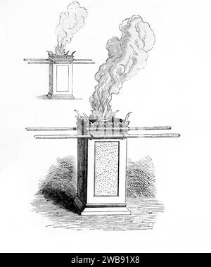 Holzgravierung des Räucheraltars am Tabernakel aus der illustrierten Familienbibel Stockfoto