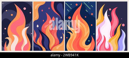 Abstrakte Feuer Flamme Hintergründe Vektor-Kunst Set. Stock Vektor