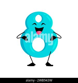 Comic-lustige Mathe-Nummer-acht-Figur. Isolierter Vektor fröhlich und kurvig Ziffer 8 mit guten Augen und freundlichem Lächeln. Blaue, verspielte Persönlichkeit verleiht dem Lernen in Arithmetik und Mathematik Charme Stock Vektor