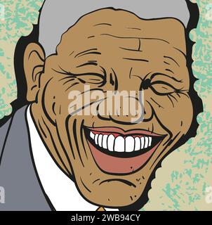 Karikaturkunst von Nelson Mandela, alias Nelson Rolihlahla Mandela, alias Rolihlahla Mandela, erster Präsident Südafrikas bei demokratischen Wahlen Stockfoto