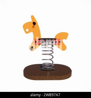 Spielplatz Park Spring springer für Kinder mit Holzsockel und isoliert auf weißem Hintergrund 3D-Rendering Stockfoto