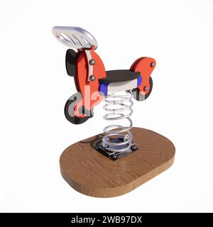 Spielplatz Park Spring springer für Kinder mit Holzsockel und isoliert auf weißem Hintergrund 3D-Rendering Stockfoto