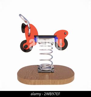 Spielplatz Park Spring springer für Kinder mit Holzsockel und isoliert auf weißem Hintergrund 3D-Rendering Stockfoto