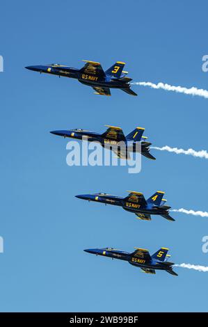 Eine Gruppe von Militärjets in Formation, die bei einer Flugschau am Himmel auftreten Stockfoto