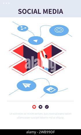 Soziale Medien – farbenfrohes Banner im flachen Design Stock Vektor